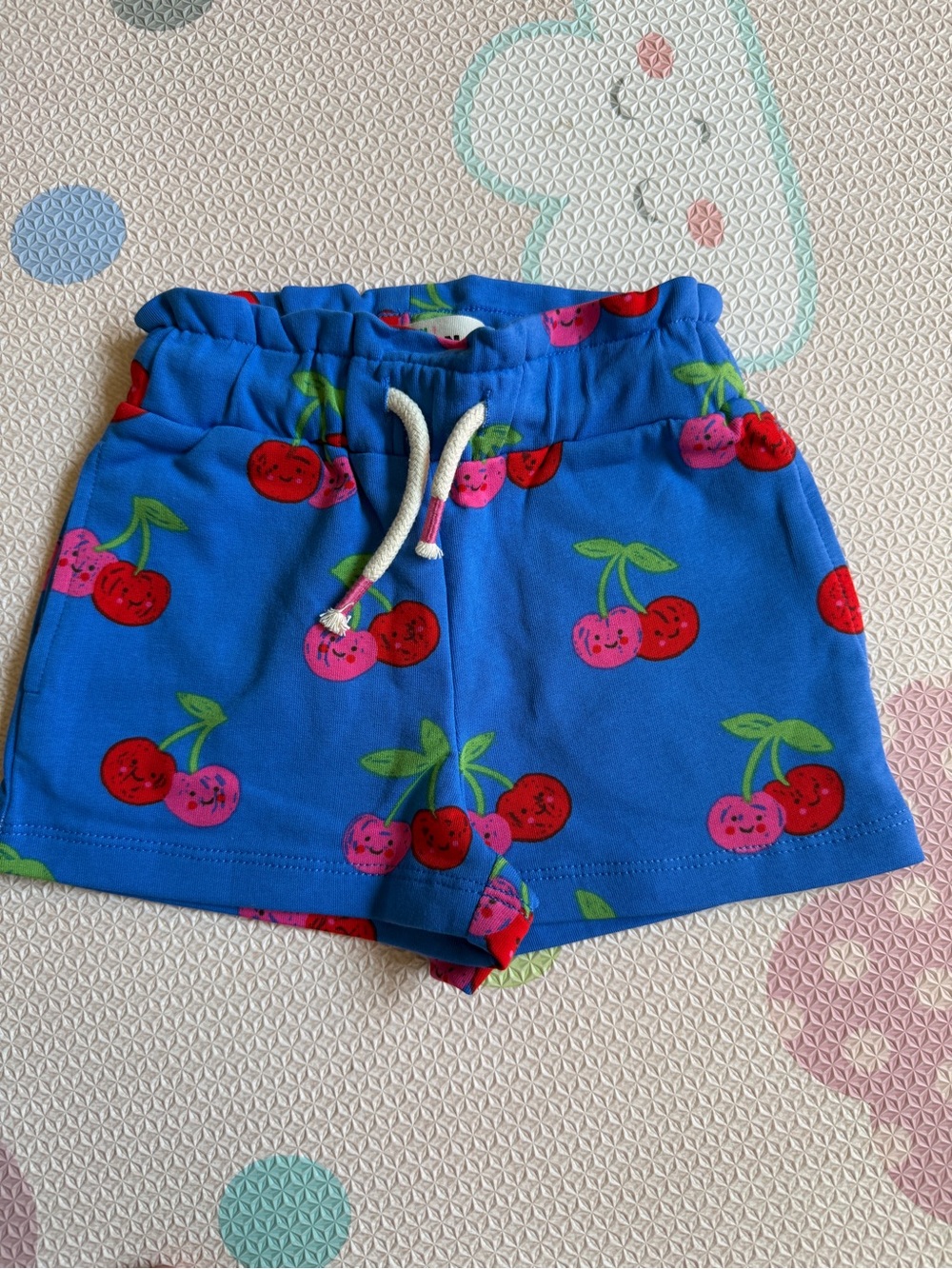 Mini Boden Bright Blue Cherry Print Pull-On Shorts